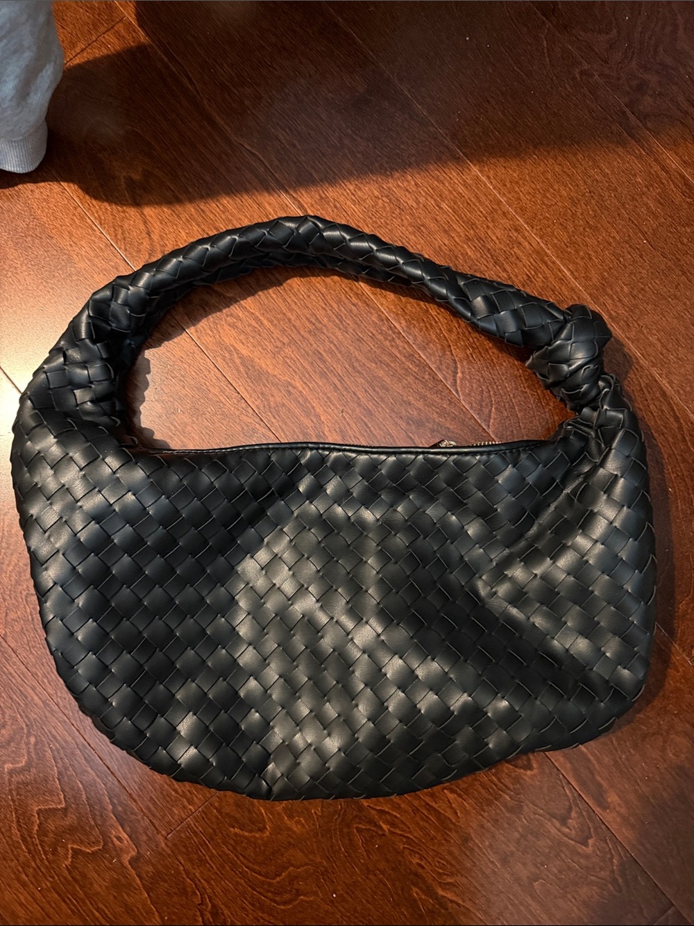 Woven Leather Shoulder Bag - Black